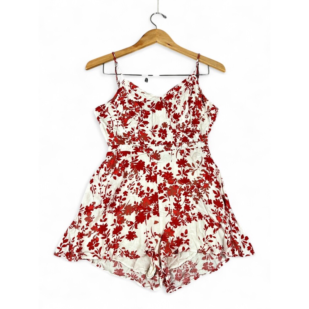 If By Sea Red Floral Spaghetti-Strap Romper Jumpsuit M